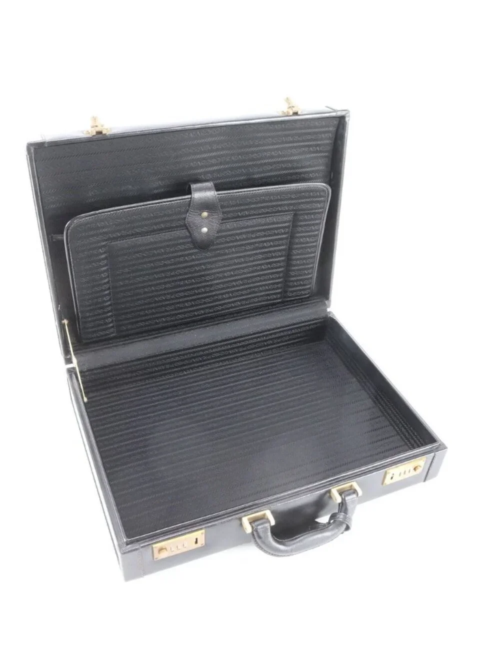Prada Leather Attache Case Hard Document Business Briefcase Black